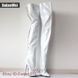 18cm Ultra-high Heels Sexy Pointed Patent Leather Knee Boots Men Women Customize