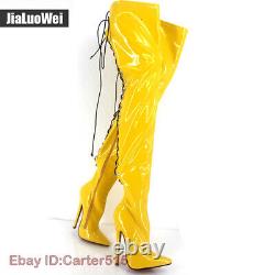 18cm Ultra-high Heels Sexy Pointed Patent Leather Knee Boots Men Women Customize