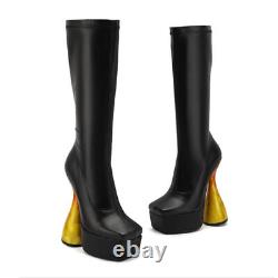 2022 Autumn and winter stretch microfiber shoes high heels black platform boots