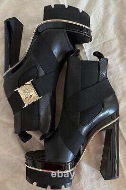 Auth Versace Gold Medusa Platform Black Leather Boots, 39.5, Italy