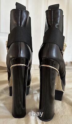 Auth Versace Gold Medusa Platform Black Leather Boots 39.5, Italy