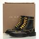 Burberry Bert Black Leather Yellow Stitching Mid High Boots Women's 5.5 B