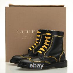 Burberry Bert Black Leather Yellow Stitching Mid High Boots Women's 5.5 B