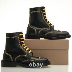 Burberry Bert Black Leather Yellow Stitching Mid High Boots Women's 5.5 B