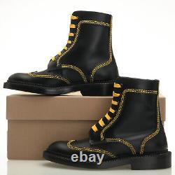 Burberry Bert Black Leather Yellow Stitching Mid High Boots Women's 5.5 B