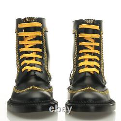 Burberry Bert Black Leather Yellow Stitching Mid High Boots Women's 5.5 B