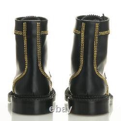 Burberry Bert Black Leather Yellow Stitching Mid High Boots Women's 5.5 B