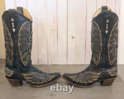CORRAL Women's Black/Gold/Silver Angel Wing Cross Cowgirl Boot Snip Toe A1967
