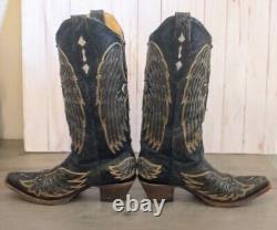 CORRAL Women's Black/Gold/Silver Angel Wing Cross Cowgirl Boot Snip Toe A1967