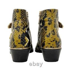 Chloe Boots Susanna Snake Print Black and Yellow Gold Studded Buckle Ankle Boots