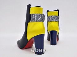 Christian Louboutin Ecuyera Leather Satin Boots 36 Black X Yellow Auth Women