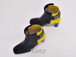Christian Louboutin Ecuyera Leather Satin Boots 36 Black X Yellow Auth Women