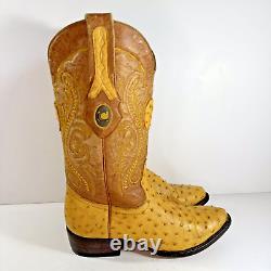 Cuadra Ostrich Yellow Leather Western Cowboy Boots Men's Size 6