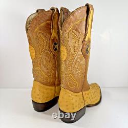 Cuadra Ostrich Yellow Leather Western Cowboy Boots Men's Size 6