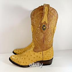 Cuadra Ostrich Yellow Leather Western Cowboy Boots Men's Size 6