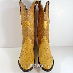 Cuadra Ostrich Yellow Leather Western Cowboy Boots Men's Size 6 Women's Size 7
