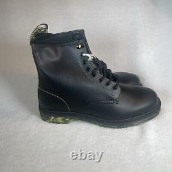 DR MARTENS 1460 MARBLED SOLE 31158001 BLACK Yellow SMOOTH LEATHER 8 Eye Boots