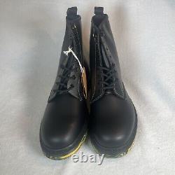 DR MARTENS 1460 MARBLED SOLE 31158001 BLACK Yellow SMOOTH LEATHER 8 Eye Boots