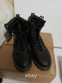 DR. MARTENS Mens Santo Grizzly Black Leather Lace Up Boots Size 10 Yellow Laces