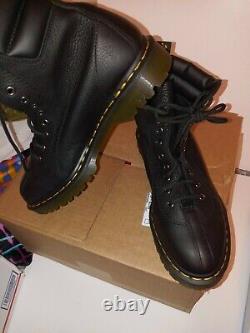 DR. MARTENS Mens Santo Grizzly Black Leather Lace Up Boots Size 10 Yellow Laces