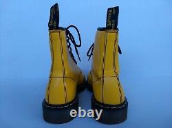 Doc Dr. Martens Yellow Logo Boots Smooth Leather Rare Unisex Size 8uk Us W10 M9