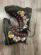 Doc Martin Specialty Combat Red Pink Yellow Boot Flowers & Skull Design