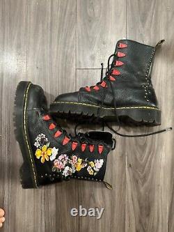 Doc Martin Specialty Combat Red Pink Yellow Boot Flowers & Skull Design