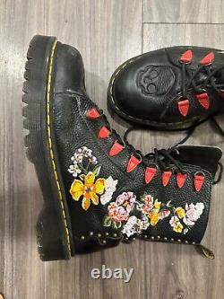 Doc Martin Specialty Combat Red Pink Yellow Boot Flowers & Skull Design