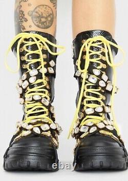 Dolls Kill Cape Robbin High Hopes Jeweled Bling Combat boots Platform 7 Rave
