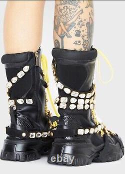 Dolls Kill Cape Robbin High Hopes Jeweled Bling Combat boots Platform 7 Rave