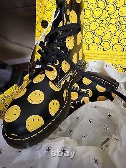 Dr. Martens 1460 SMILEY Smooth Leather Black Yellow Boot Mens 11 Womens 12 UK 10