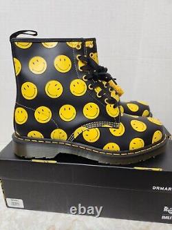 Dr. Martens 1460 SMILEY Smooth Leather Black Yellow Boot US Mens 12 New UK 11