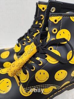 Dr. Martens 1460 SMILEY Smooth Leather Black Yellow Boot US Mens 12 New UK 11