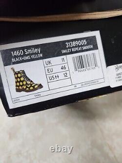 Dr. Martens 1460 SMILEY Smooth Leather Black Yellow Boot US Mens 12 New UK 11