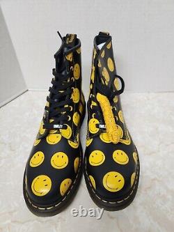 Dr. Martens 1460 SMILEY Smooth Leather Black Yellow Boot US Mens 12 New UK 11