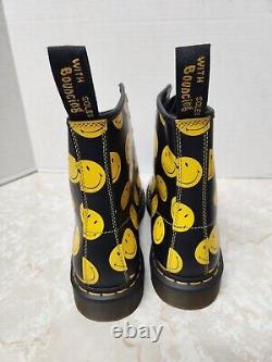 Dr. Martens 1460 SMILEY Smooth Leather Black Yellow Boot US Mens 12 New UK 11