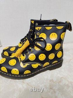 Dr. Martens 1460 SMILEY Smooth Leather Black Yellow Boot US Mens 12 New UK 11