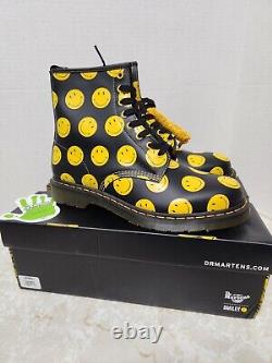 Dr. Martens 1460 SMILEY Smooth Leather Black Yellow Boot US Mens 12 New UK 11