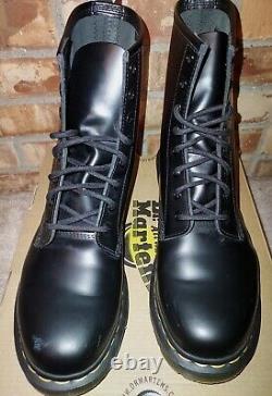 Dr. Martens 1460 Womens 10 Combat Boot Black Smooth Leather Yellow Welt Excellen