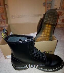 Dr. Martens 1460 Womens 10 Combat Boot Black Smooth Leather Yellow Welt Excellen