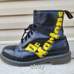 Dr. Martens Black Boots Bold Yellow Logo Stitch Mens Size 14 1460 airwair 1b89