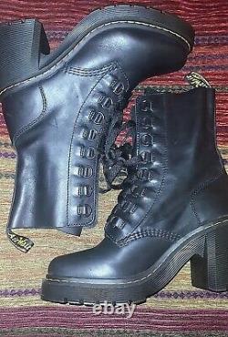Dr. Martens Chesney Combat Boot Womens 10 Black Leather Chunky Flared Heel New