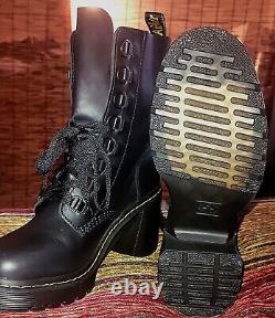 Dr. Martens Chesney Combat Boot Womens 10 Black Leather Chunky Flared Heel New