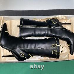 Dsquared2 Limited Edition Q4700 Black/Yellow Leather Tall Boots Size 8.5 M