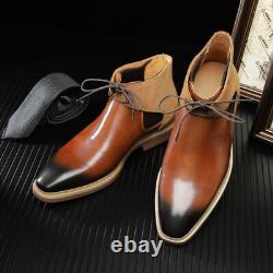 Flat-bottomed High-top Faux Leather Brogue Breathable Lace-up Chelsea Boot Men's