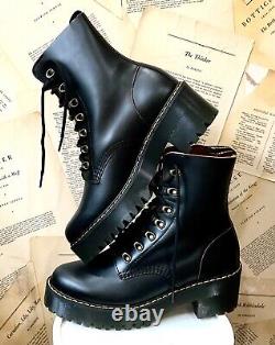 Free People Dr Martens Leona Ankle Boot Platform Heeled Black Leather 42/10 NEW