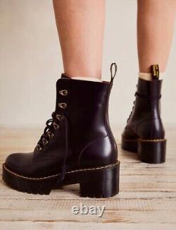 Free People Dr Martens Leona Ankle Boot Platform Heeled Black Leather 42/10 NEW