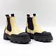 Ganni Women Cleated Chelsea Yellow Black Leather Platform Boots Size 7-7.5us Eur