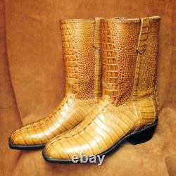 Handcrafted Cowboy Crocodile Print Yellow Leather Western Ankle Handmade Boots