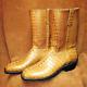 Handcrafted Cowboy Crocodile Print Yellow Leather Western Ankle Handmade Boots